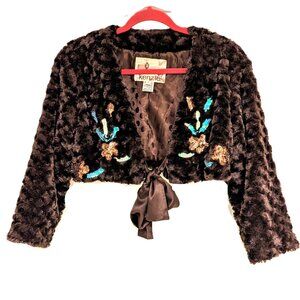 Kenzie Bolero Crop Jacket with Sequin Designs & Satin Sash Women's Brown Size 10